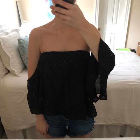 Express Tops - Express Chiffon Black Off-Shoulder Women's Top